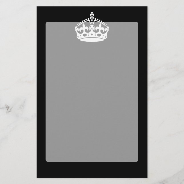 White Keep Calm Crown on Black Stationery (Front)