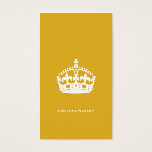 White Keep Calm Crown on Gold Background Business Card Template