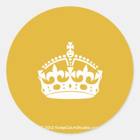 White Keep Calm Crown On Gold Background Classic Round Sticker