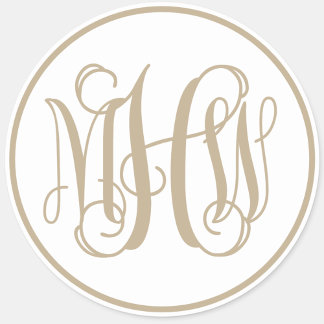 White Khaki Vine Script Monogram, DIY BG Classic Round Sticker
