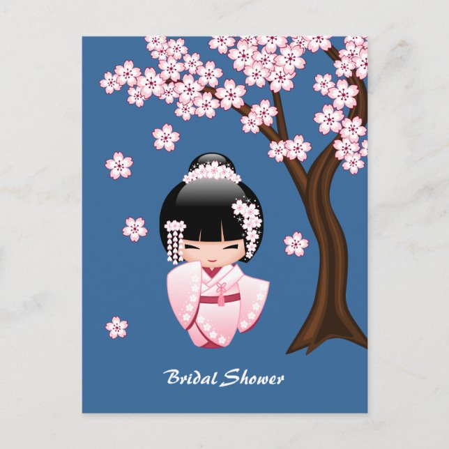 White Kimono Kokeshi Doll - Bridal Shower Invitation Postcard (Front)