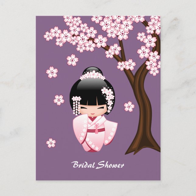 White Kimono Kokeshi Doll - Bridal Shower Invitation Postcard (Front)