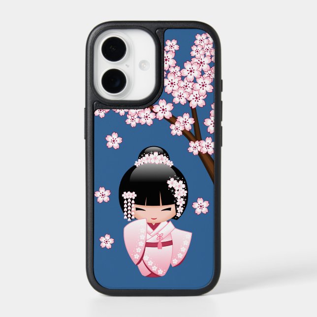 White Kimono Kokeshi Doll - Cute Geisha Blue Otterbox iPhone Case (Back)