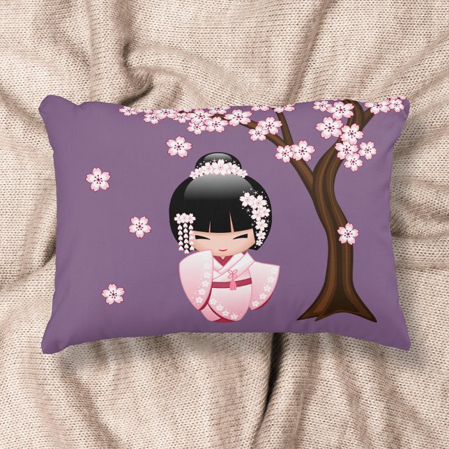 White Kimono Kokeshi Doll - Cute Geisha Girl Accent Pillow (Creator Uploaded)