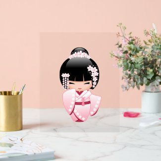 White Kimono Kokeshi Doll - Cute Geisha Girl