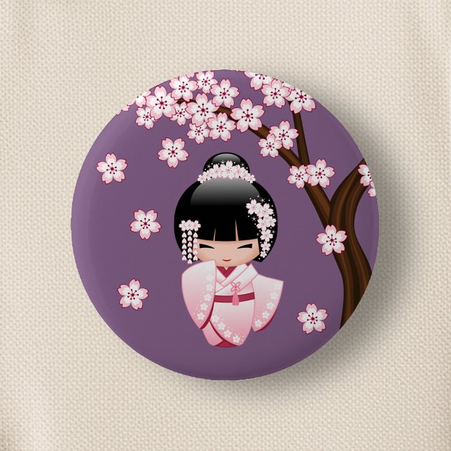 White Kimono Kokeshi Doll - Cute Geisha Girl Button (Creator Uploaded)