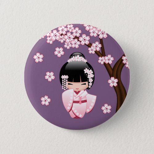 White Kimono Kokeshi Doll _ Cute Geisha Girl Button
