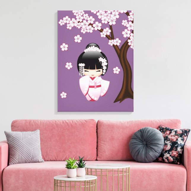 White Kimono Kokeshi Doll - Cute Geisha Girl Canvas Print (Insitu(LivingRoom))