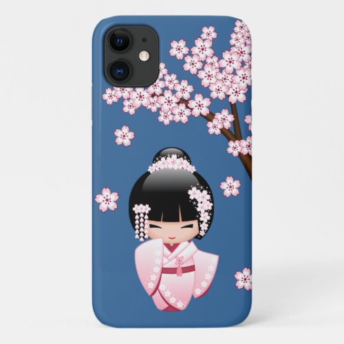 White Kimono Kokeshi Doll _ Cute Geisha Girl iPhone 11 Case