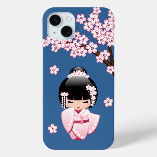 White Kimono Kokeshi Doll _ Cute Geisha Girl iPhone 15 Plus Case