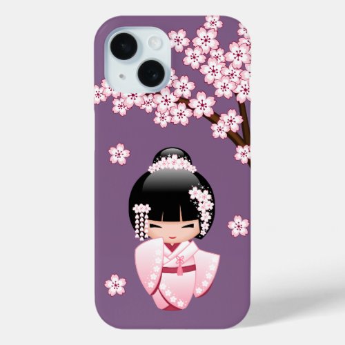 White Kimono Kokeshi Doll _ Cute Geisha Girl iPhone 15 Case