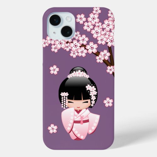 White Kimono Kokeshi Doll _ Cute Geisha Girl iPhone 15 Plus Case