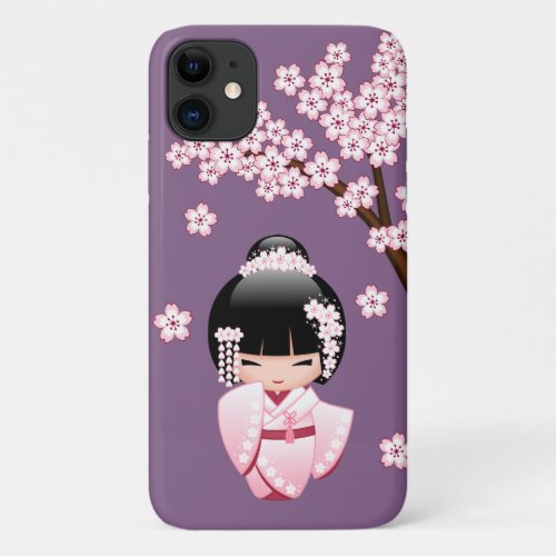 White Kimono Kokeshi Doll _ Cute Geisha Girl iPhone 11 Case