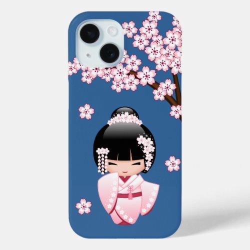 White Kimono Kokeshi Doll _ Cute Geisha Girl iPhone 15 Case