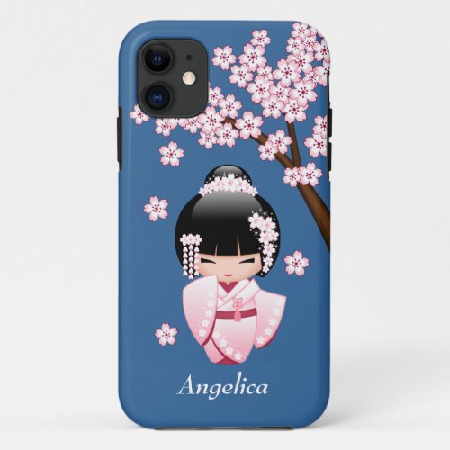 White Kimono Kokeshi Doll _ Cute Geisha Girl iPhone 11 Case