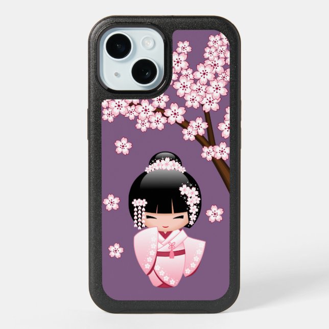 White Kimono Kokeshi Doll - Cute Geisha Girl iPhone 15 Case (Back)