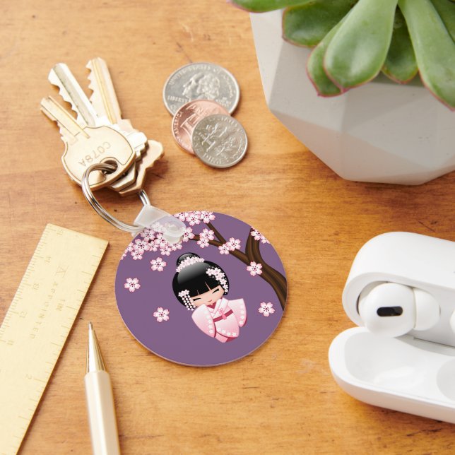 White Kimono Kokeshi Doll - Cute Geisha Girl Keychain (Desk)