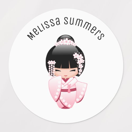 White Kimono Kokeshi Doll _ Cute Geisha Girl Kids Labels
