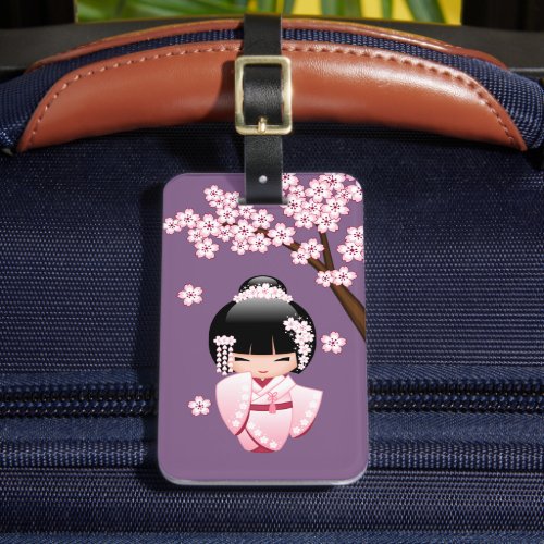 White Kimono Kokeshi Doll _ Cute Geisha Girl Luggage Tag