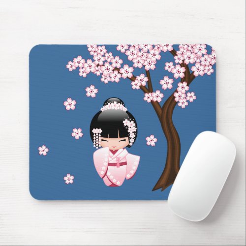 White Kimono Kokeshi Doll _ Cute Geisha Girl Mouse Pad