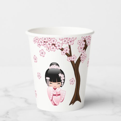 White Kimono Kokeshi Doll _ Cute Geisha Girl Paper Cups