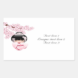 White Kimono Kokeshi Doll - Cute Geisha Girl Rectangular Sticker