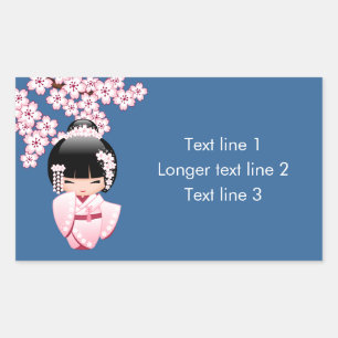 White Kimono Kokeshi Doll - Cute Geisha Girl Rectangular Sticker