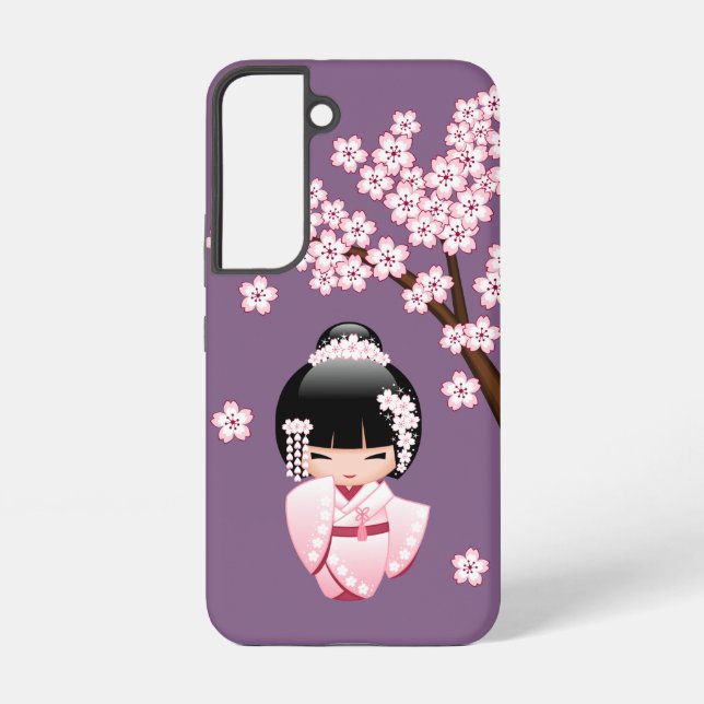 White Kimono Kokeshi Doll - Cute Geisha Girl Samsung Galaxy Case (Back)