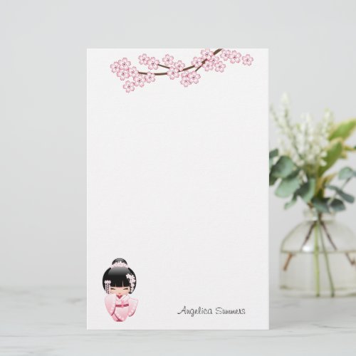 White Kimono Kokeshi Doll _ Cute Geisha Girl Stationery