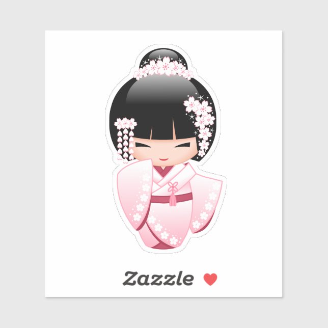 White Kimono Kokeshi Doll - Cute Geisha Girl Sticker (Sheet)