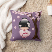 White Kimono Kokeshi Doll - Cute Geisha Girl Throw Pillow (Blanket)