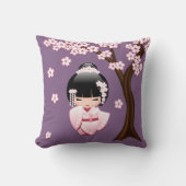 White Kimono Kokeshi Doll - Cute Geisha Girl Throw Pillow (Front)