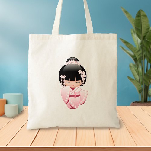 White Kimono Kokeshi Doll _ Cute Geisha Girl Tote Bag
