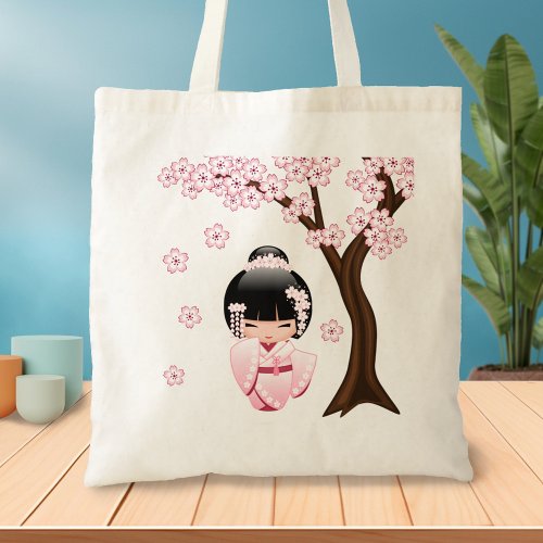 White Kimono Kokeshi Doll _ Cute Geisha Girl Tote Bag
