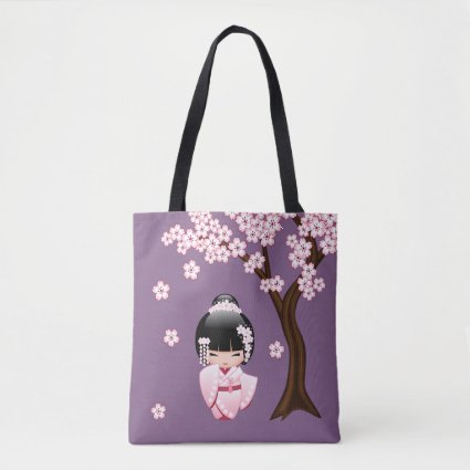 White Kimono Kokeshi Doll - Cute Geisha Girl Tote Bag