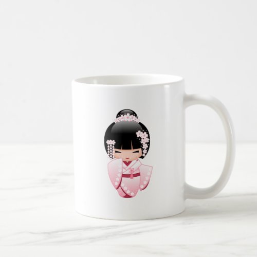 White Kimono Kokeshi Doll _ Japanese Geisha Girl Coffee Mug