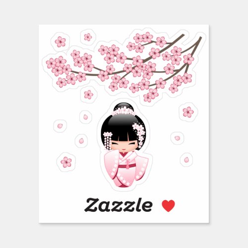 White Kimono Kokeshi Doll _ Japanese Geisha Girl Sticker
