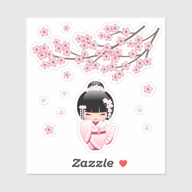 White Kimono Kokeshi Doll - Japanese Geisha Girl Sticker (Sheet)