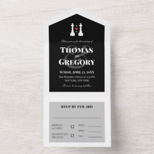 White King Chess Pieces Gay Wedding All In One Invitation