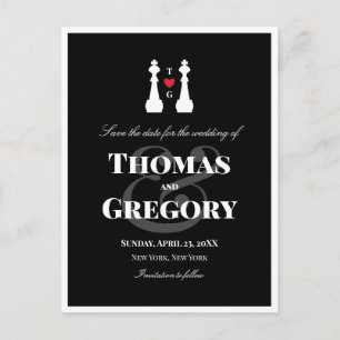 White King Chess Pieces Gay Wedding Save the Date Announcement Postcard