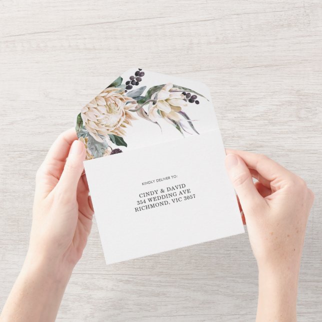 White King Protea All in One Wedding Invitation (Opening)