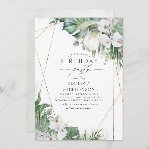 White King Protea Orchids Tropical Birthday Party Invitation