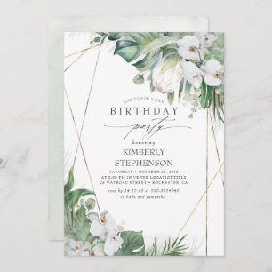 White King Protea Orchids Tropical Birthday Party Invitation