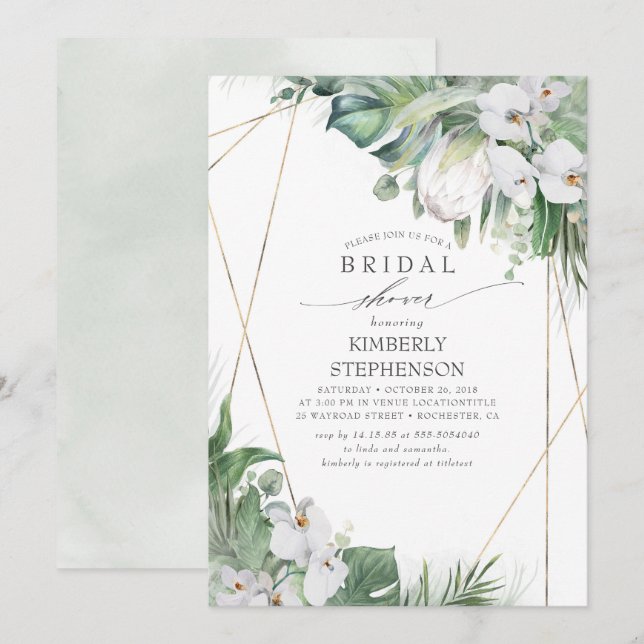 White King Protea Orchids Tropical Bridal Shower Invitation (Front/Back)