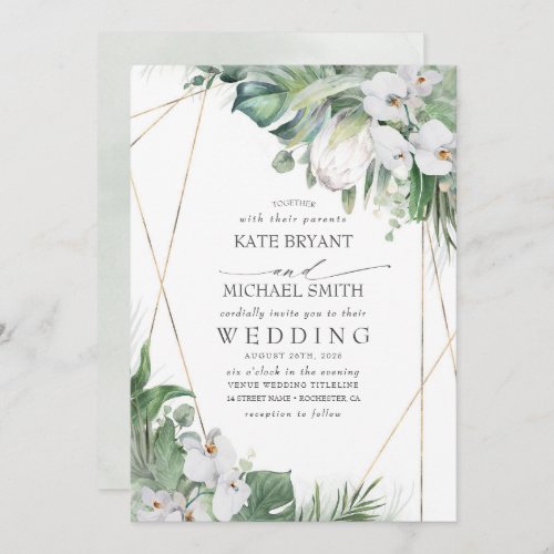 White King Protea Orchids Tropical Floral Wedding Invitation