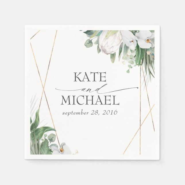 White King Protea Orchids Tropical Wedding Napkins (Front)