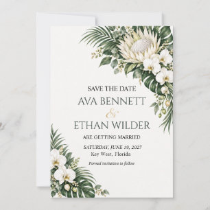 White King Protea Orchids Tropical Wedding Save The Date