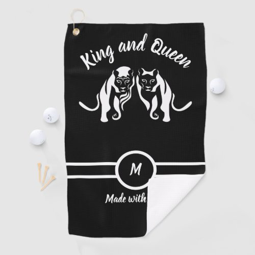 White Kings and Queens Black Leo Lion and Lioness Golf Towel