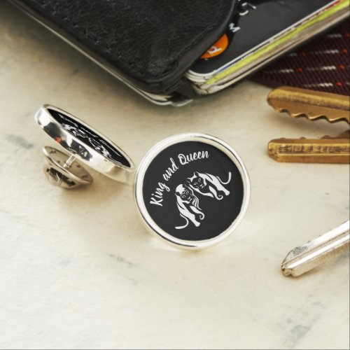 White Kings and Queens Black Leo Lion and Lioness Lapel Pin