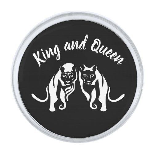 White Kings and Queens Black Leo Lion and Lioness Silver Finish Lapel Pin
